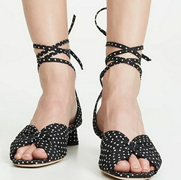 Loeffler Randall Leia Polka Dot Ankle Wrap Low Heel Sandals Size 8.5 B - Picture 4 of 13